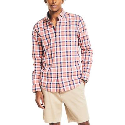 Nautica Men's Button Down Plaid Poplin Shirt Coral Dream Medium