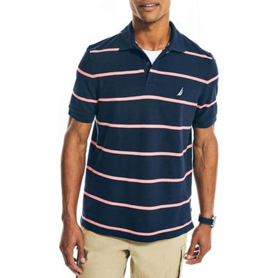 Nautica Men's Classic Fit Striped Performance Deck Polo Shirt Blue Pink Large