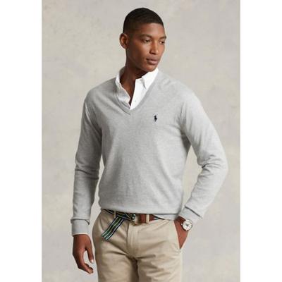 Polo Ralph Lauren Mens Regular fit Long Sleeve V Neck Sweater Large V-Neck Grey Solid