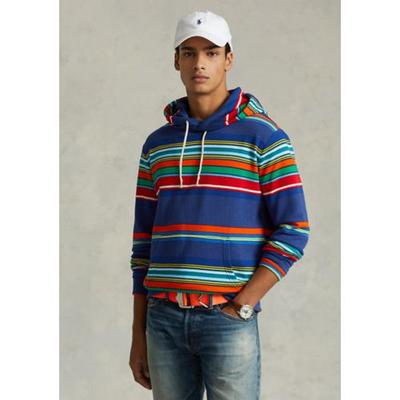 Polo Ralph Lauren Men's Striped Fleece Hoodie Sweatshirt Small Orange Blue Green