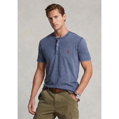 Polo Ralph Lauren Mens Slub Jersey Henley Polo Shirt Cruise Navy Blue XL