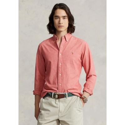 Polo Ralph Lauren Mens Classic Fit Chambray Button Down Shirt Red Large