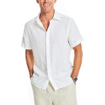 Nautica Men's Classic Fit Solid Linen Button Up Short Sleeve Shirt White 2XL