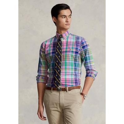 Polo Ralph Lauren Mens Classic Fit Oxford Button Down Shirt Pink Green Medium