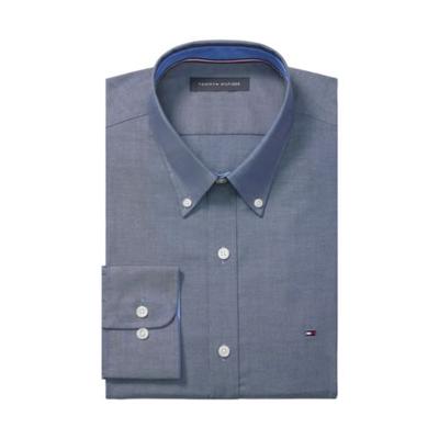 Tommy Hilfiger Mens Slim fit Dress Shirt XL 17.5 in 34-35 Blue Solid