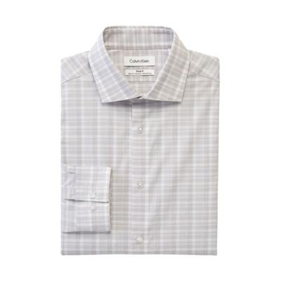 Calvin Klein Men Slim fit Button-Up Shirt Large 16.5 in 32-33 Grey Plaid