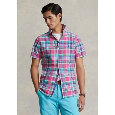 Polo Ralph Lauren Men's Classic Fit Plaid Short Sleeve Oxford Shirt Pink Blue XL