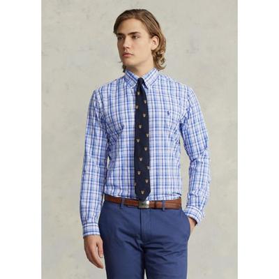 Polo Ralph Lauren Mens Performance Button Down Shirt Blue White Combo Large