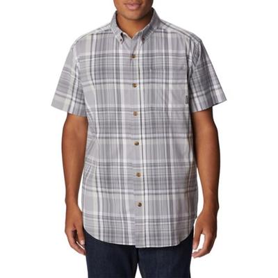 COLUMBIA Men's Rapid Rivers Short Sleeve Shirt Plaid Grey Medium