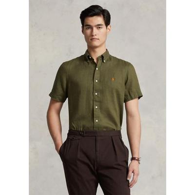 Polo Ralph Lauren Men's Short Sleeve Linen Button Down Shirt Dark Sage Large