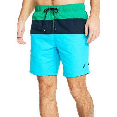 Nautica Mens Regular fit Swim Trunks Swimwear Medium Green Striped Quick Dry