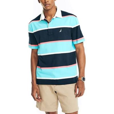 Nautica Men's Classic Fit Rugby Striped Short Sleeve Polo Shirt Blue  Medium