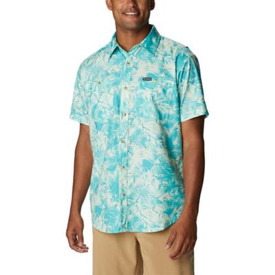 Columbia Men's Utilizer Printed Woven Short Sleeve Button Down Shirt Green 2Xl