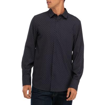 Kenneth Cole Mens Slim Fit Button Down Shirt Navy Blue Herringbone XL