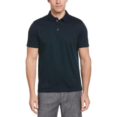 Perry Ellis Mens Interlock Stretch Solid Polo Shirt Dark Sapphire Blue Medium