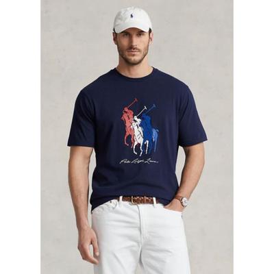 Polo Ralph Lauren Mens Big and Tall Triple Pony Graphic T Shirt Cruise Navy 4XL