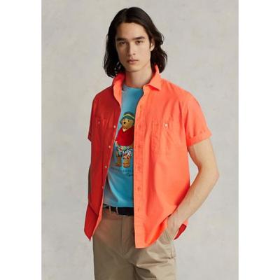 Polo Ralph Lauren Men's Classic Fit Satin Button Down Workshirt Orange Small