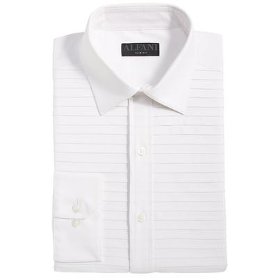 Alfani Men's Slim Fit Horizontal Pleated Panel Formal Shirt White  17 17.5 34 35