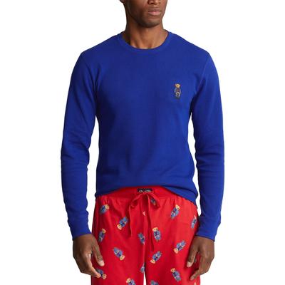 Polo Ralph Lauren Mens Sun Valley Bear Waffle Knit Sleep Shirt Royal Blue Medium