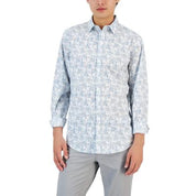 Alfani Men's Entour Leaf Print Button Down Shirt White Blue XXL
