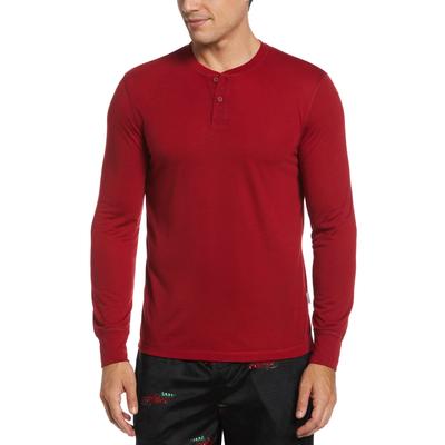 Perry Ellis Portfolio Men's  Solid Henley Long Sleeve Shirt Dark Red Small