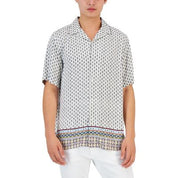 Carlo Mens Geo Print Silk Shirt Club Room White Xl