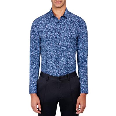 ConStruct Mens Slim Fit Floral Button Down Shirt Navy Blue  Small 14 14.5 32 33