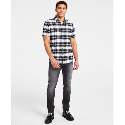 I.N.C. International Concepts Mens Classic-Fit Metallic Plaid Shirt Black Large