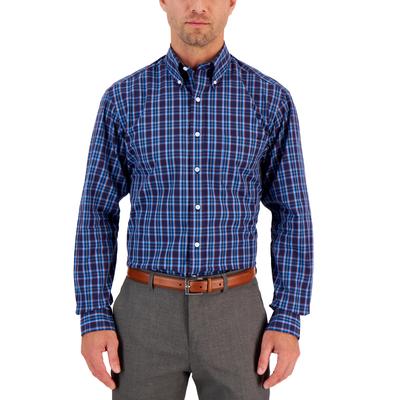 Club Room Mens Rojo Classic-Fit Plaid Button Down Shirt Navy Orange 17 36 37