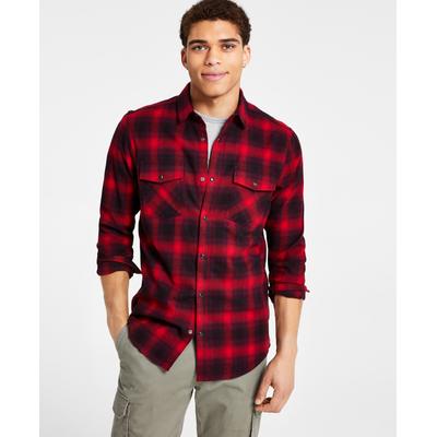 International Concepts Men's Classic Plaid Button down Shirt Red Black Medium