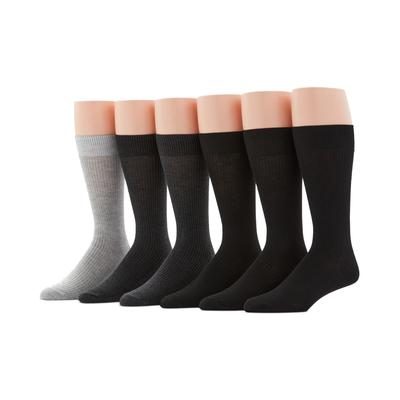 Perry Ellis Portfolio Mens Casual Rib Crew Socks 6 Pack Black grey 7 - 12
