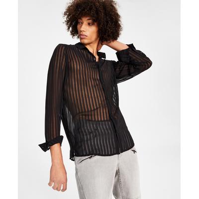 INC International Concepts Mens Long-Sleeve Button Down Sheer Shirt Black Medium