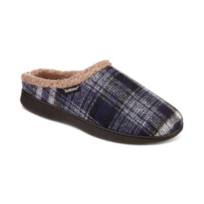 Isotoner Men's Plaid Hoodback Slippers Navy Blue Medium 8 to 9