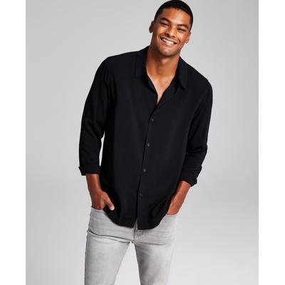 And Now This Men's Solid Black Resort Shirt Long Sleeve  Medium