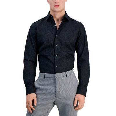 Bar III Mens Slim Fit Performance Stretch Button Down Shirt  Black Large 16 16.5