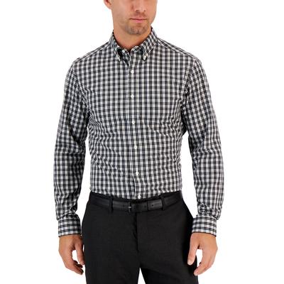 Club Room Men's Slim fit Plaid Dress Shirt  Black White Small