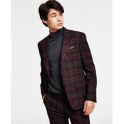 Bar III Mens Slim-Fit Suit Jacket Burgundy Plaid 42L