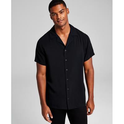 And Now This Men's Solid Short-Sleeve Button Up Black Shirt Medium