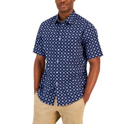 Club Room Mens Pisa Medallion Print Shirt Blue White Combo XL