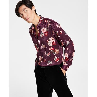 International Concepts Men's Floral Long sleeve Button up Shirt Blush Red Large
