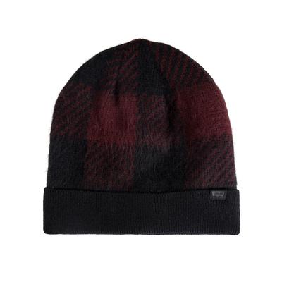 Levis Mens Buffalo Check Cuff Beanie Hat Burgundy Red Black One Size