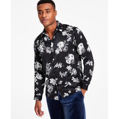 INC International Concepts Men's Floral Print Black/White Longsleeve Shirt  Size Large