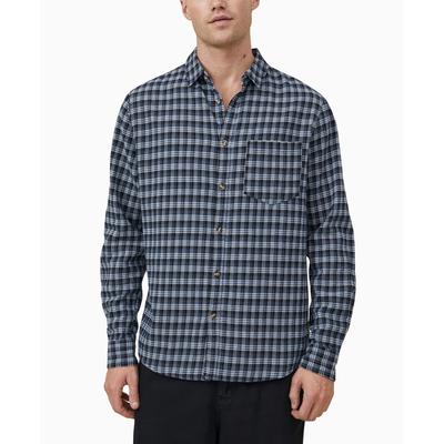 Cotton on Men's Camden Long Sleeve Shirt Button Down Shirt Navy Check Large