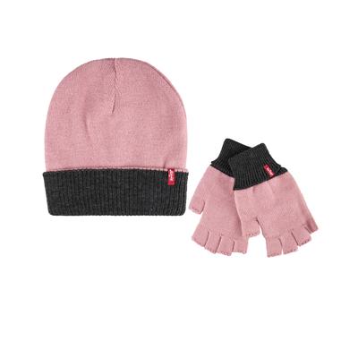 Levis Mens Reversible Beanie Fingerless Glove Set Pink OS