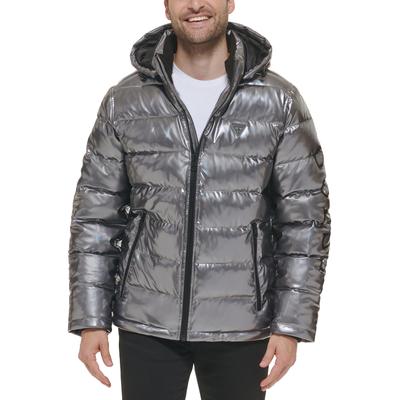 Guess Mens Holographic Puffer Jacket Coat XXL Grey Solid
