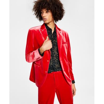 International Concepts Mens Owen Slim Fit Velvet Suit Jacket Ruby Red XS