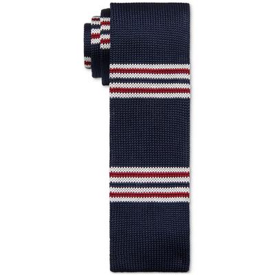 Tommy Hilfiger Mens Multi Color Stripe Tie Navy Red OSFA Necktie