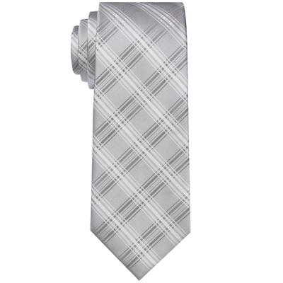 Calvin Klein Slim Frosted Plaid Tie Silver OS Necktie