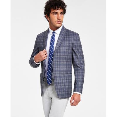 Bar IIII Men's Slim Fit Knit Sport Coat Grey Blue Plaid 38R