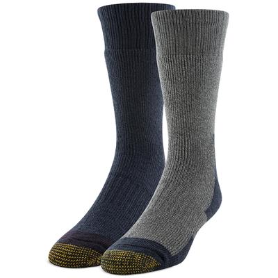 Gold Toe Men's Lodge 2-Pk. Moisture-Wicking Solid Crew Boot Socks Grey Blue
